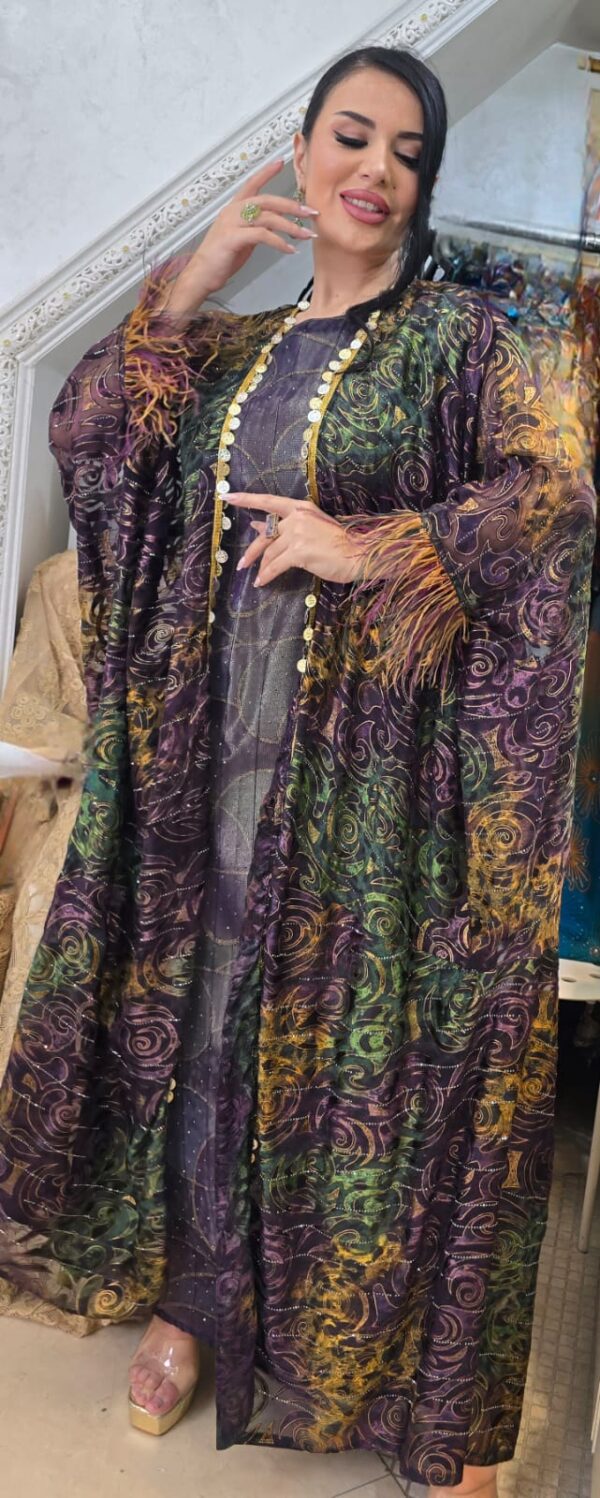 Iraqi abaya ( set with dress ) from  colourful chiffon and feather